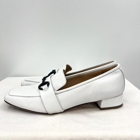 L'idea by Lori White Leather Heeled Loafers Women's Size 41 US 11 Horse Bit - Picture 3 of 10